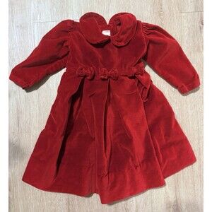 STRASBURG Girls Red Velvet Holiday Christmas Bow Collar Dress 12m